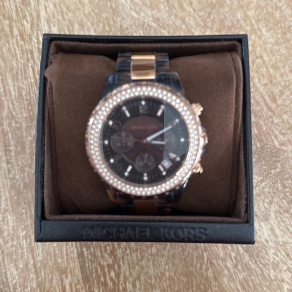 Gold/Tortoise Michael Kors Watch with diamond accents